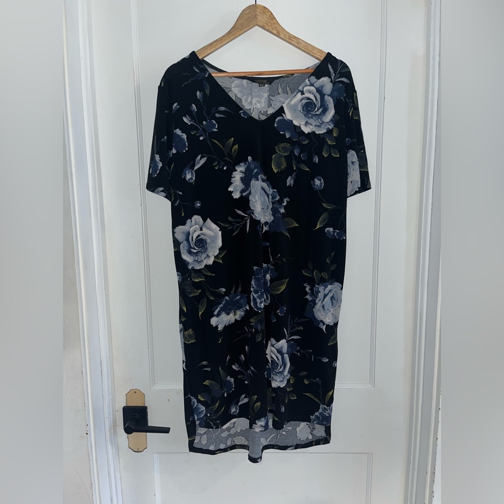 Christian Siriano Black Dress with Blue and White Floral Design